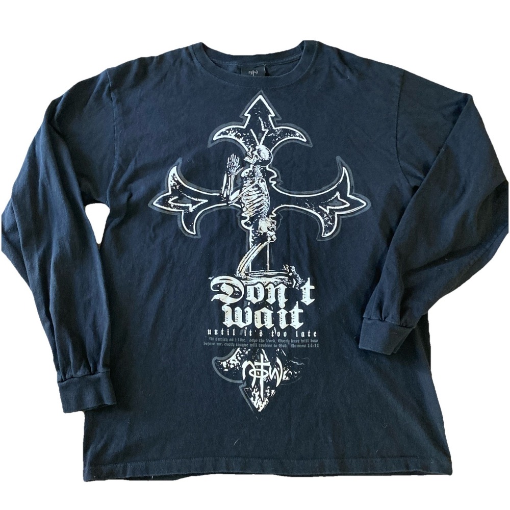 Not Of This World Graphic Skeleton‎ T-Shirt Men's Sz L Black Romans 14:11
